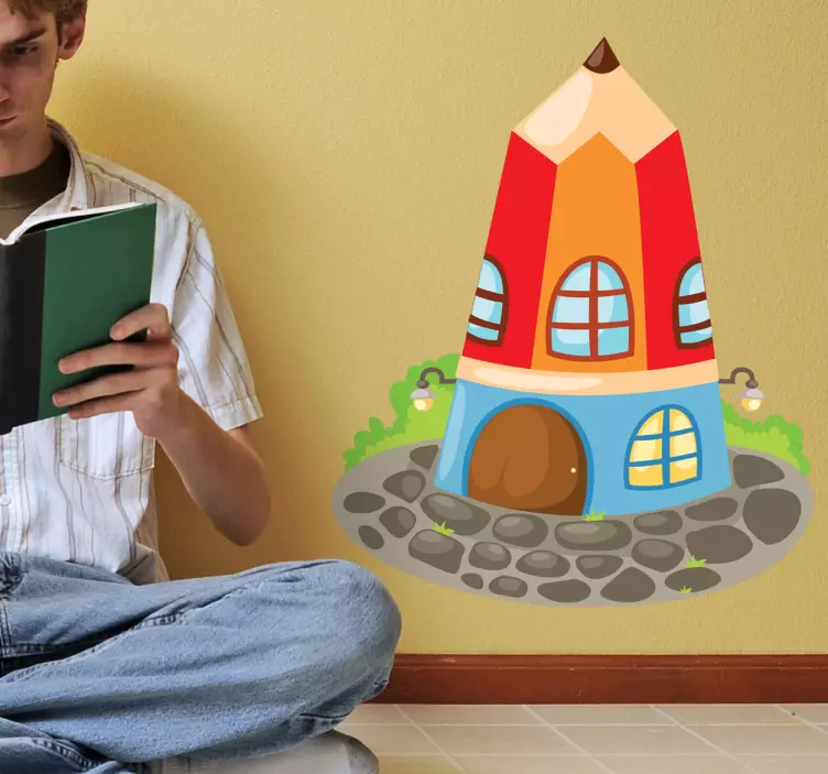 Vinilo infantil diseño de casa de lápiz - TenVinilo
