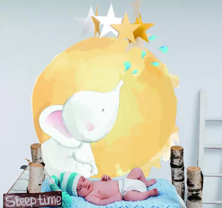 Vinilo infantil elefante soñando estrellas - TenVinilo