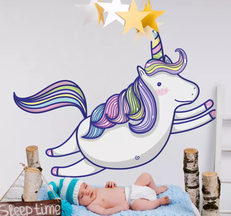 Vinilo infantil ilustración de unicornio juguetón - TenVinilo