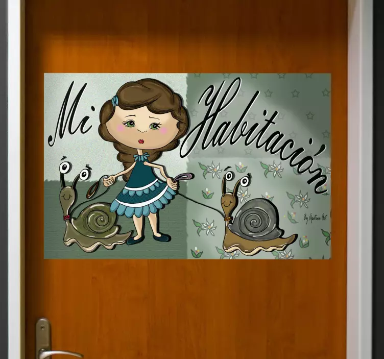 Vinilo para puerta mi habitación caracoles - TenVinilo
