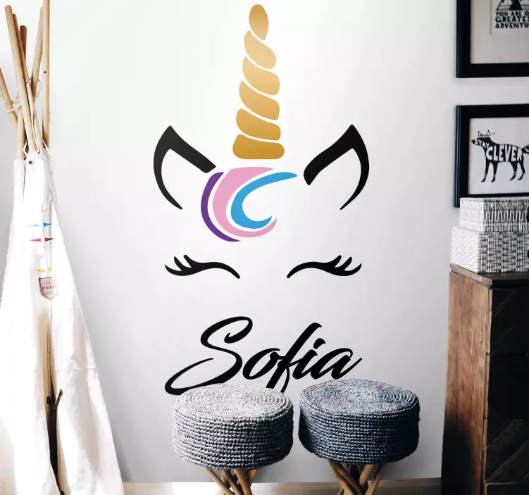 Vinilo infantil personalización de cara de unicornio - TenVinilo