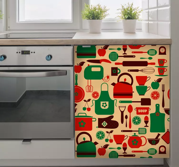 Vinilo para mueble de cocina cubiertos colorido - TenVinilo