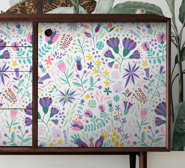 Vinilo para mueble Flores de esmalte rosa y morado - TenVinilo
