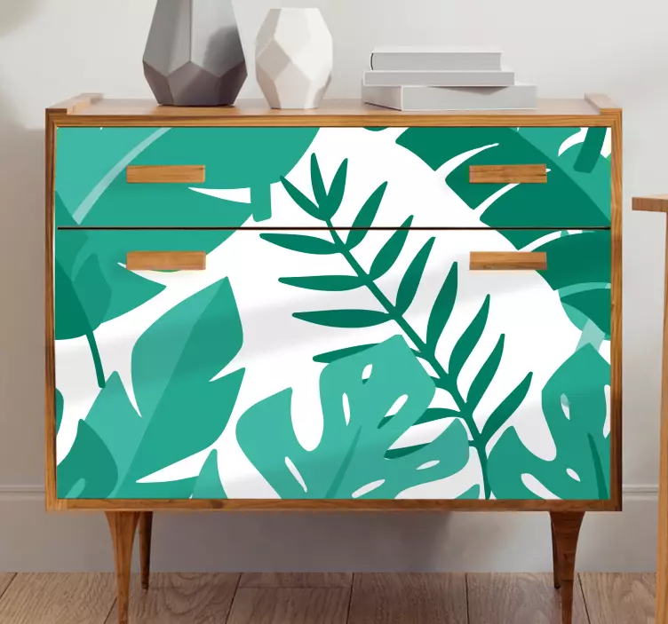 Vinilo para mueble Hojas de la selva verde sobre un fondo blanco - TenVinilo