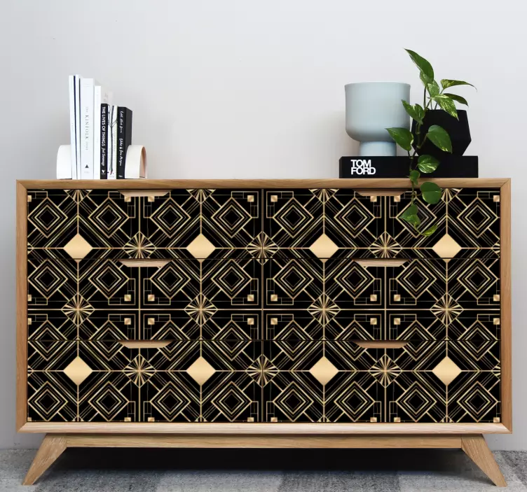 Vinilo para mueble Patrón de decoración en negro y dorado de arte - TenVinilo