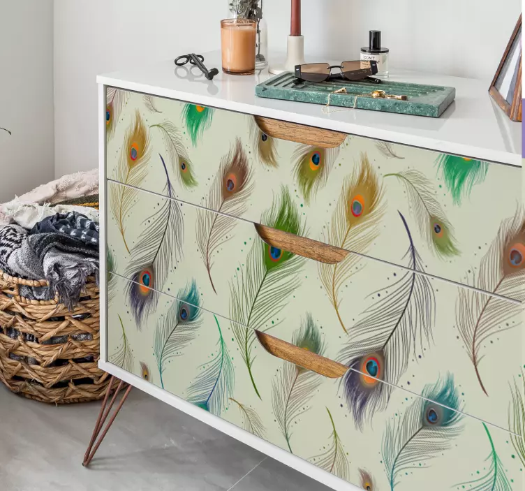 Vinilo para mueble Plumas de pavo real - TenVinilo