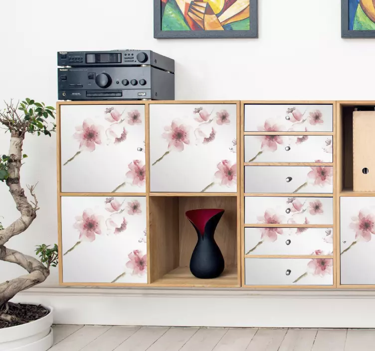 Vinilo para muebles flores rosa efecto acuarela - TenVinilo
