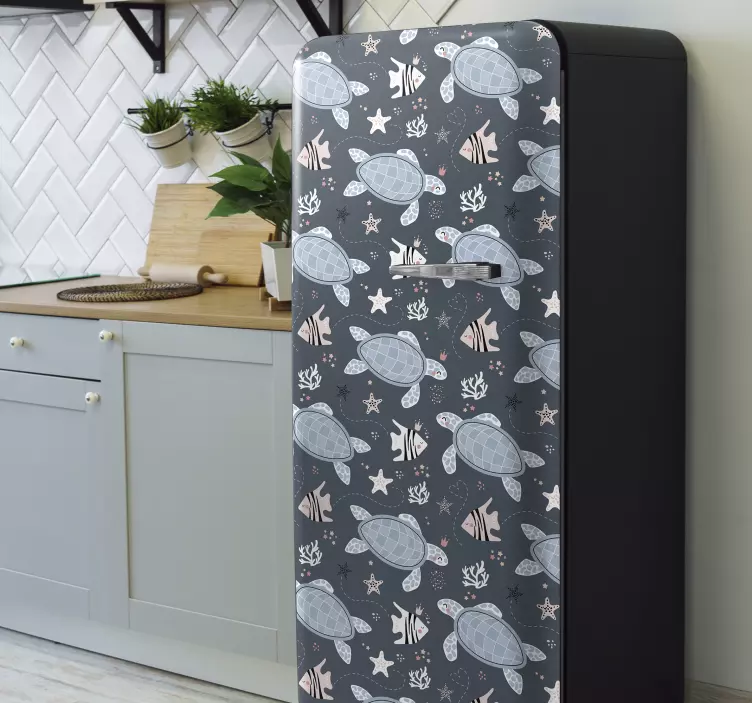 Vinilo nevera tortugas y peces bajo el mar - TenVinilo