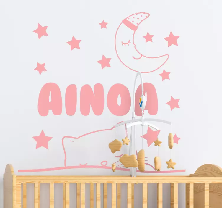 Vinilo infantil de estrellas y luna con nombre - TenVinilo