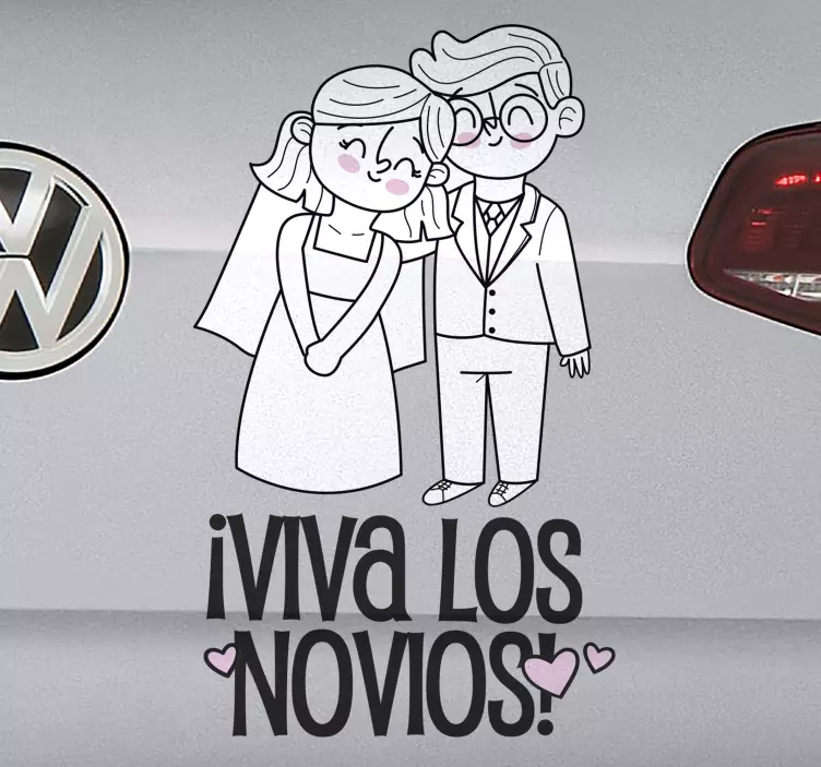Pegatina boda para coche viva los novios - TenVinilo