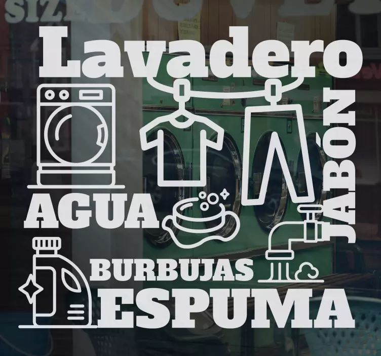 Vinilo escaparate Lavandería con ropa y herramientas - TenVinilo