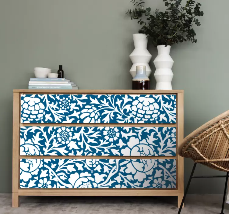 Vinilo para mueble floral azul y blanco - TenVinilo