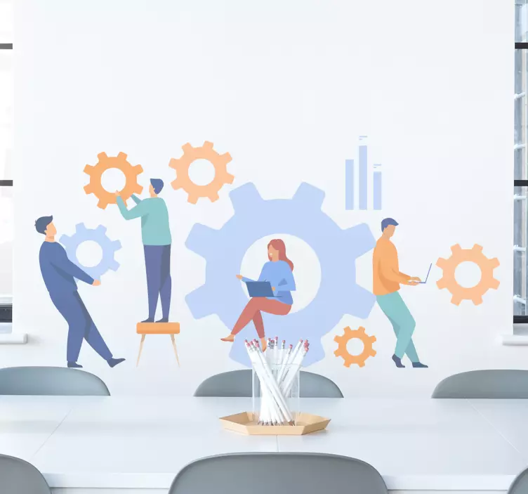 Vinilo para negocio trabajo en equipo y engranajes - TenVinilo