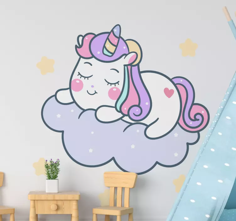Vinilo infantil unicornio durmiendo en nube - TenVinilo