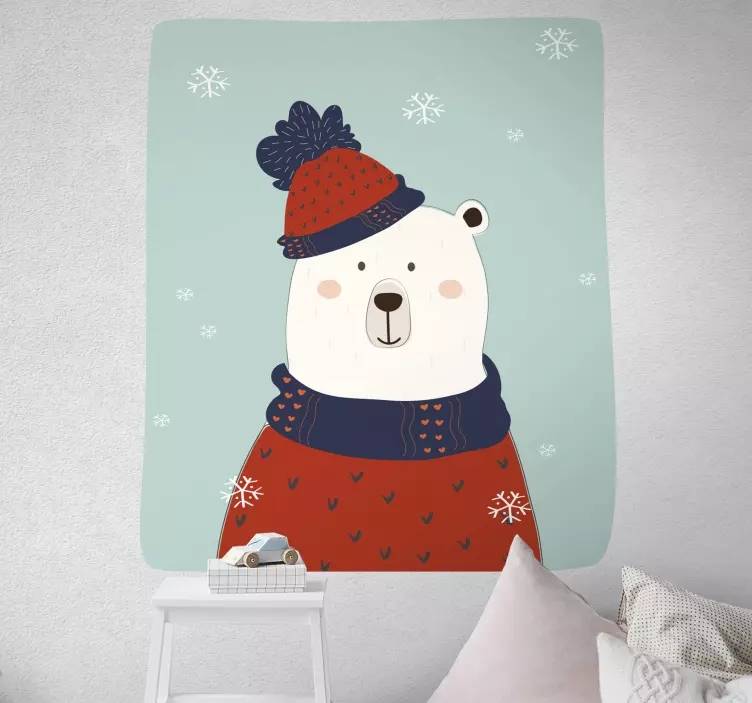 Vinilo infantil oso polar con vestimenta nórdica - TenVinilo