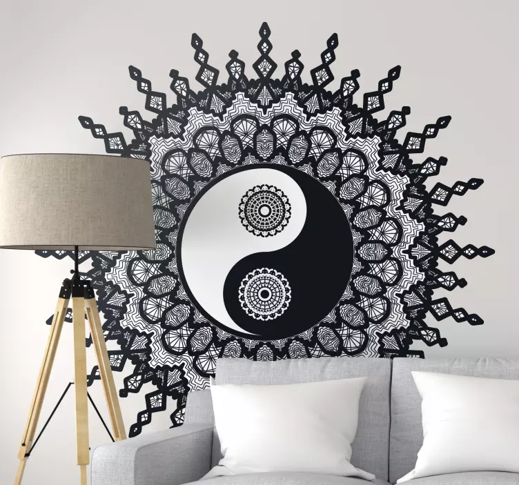 Vinilo pared salón ying yang estilo mandala - TenVinilo