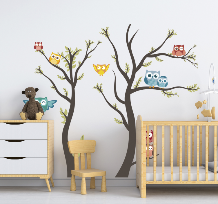 Vinilo pared de animales salvajes búhos tonos pastel  - TenVinilo