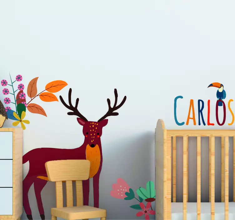 Vinilo infantil animales ciervo con nombre - TenVinilo