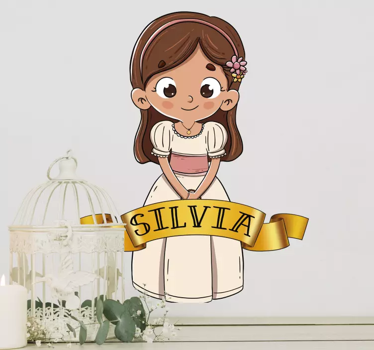 Vinilo pared niña comunión con nombre - TenVinilo