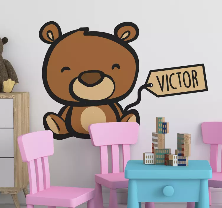 Vinilo infantil oso de peluche con nombre - TenVinilo