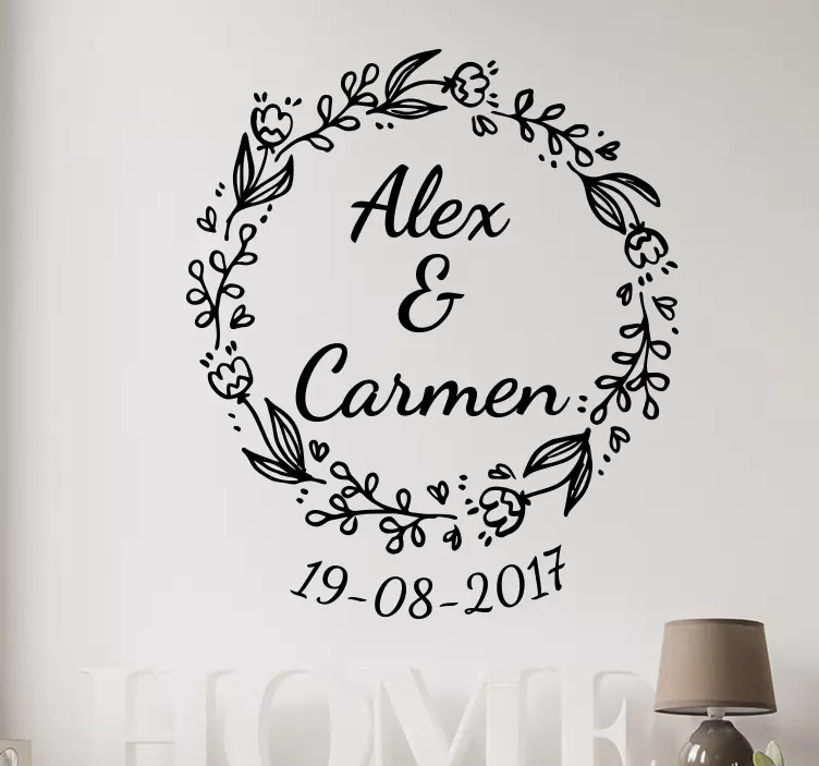 Pegatina boda corona personalizable - TenVinilo