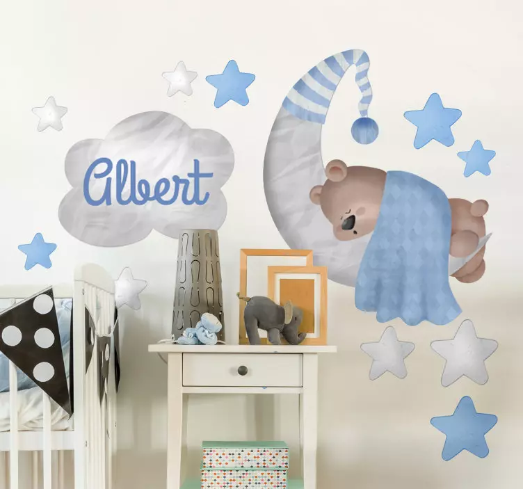 Vinilo personalizable para niños oso cielo - TenVinilo