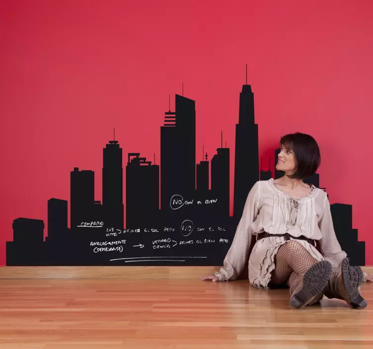 Vinilo pizarra skyline ciudad - TenVinilo