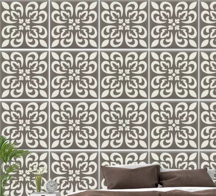 Vinilo para puerta Diseño de azulejos de cemento blanco y negro g - TenVinilo