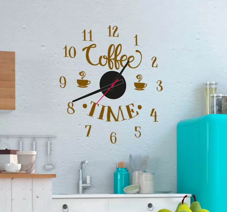Reloj adhesivo pared frase coffee time - TenVinilo