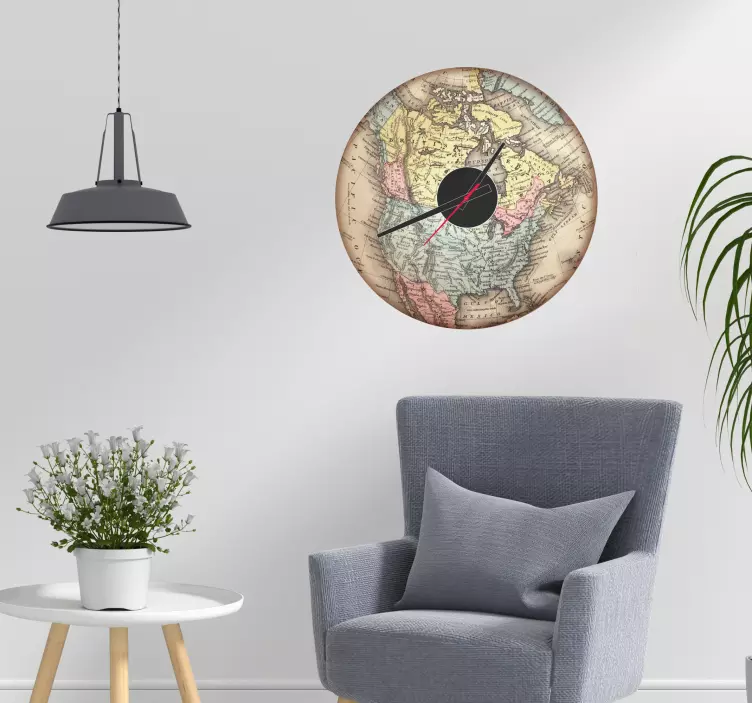 Vinilo Reloj mapa Norteamérica - TenVinilo