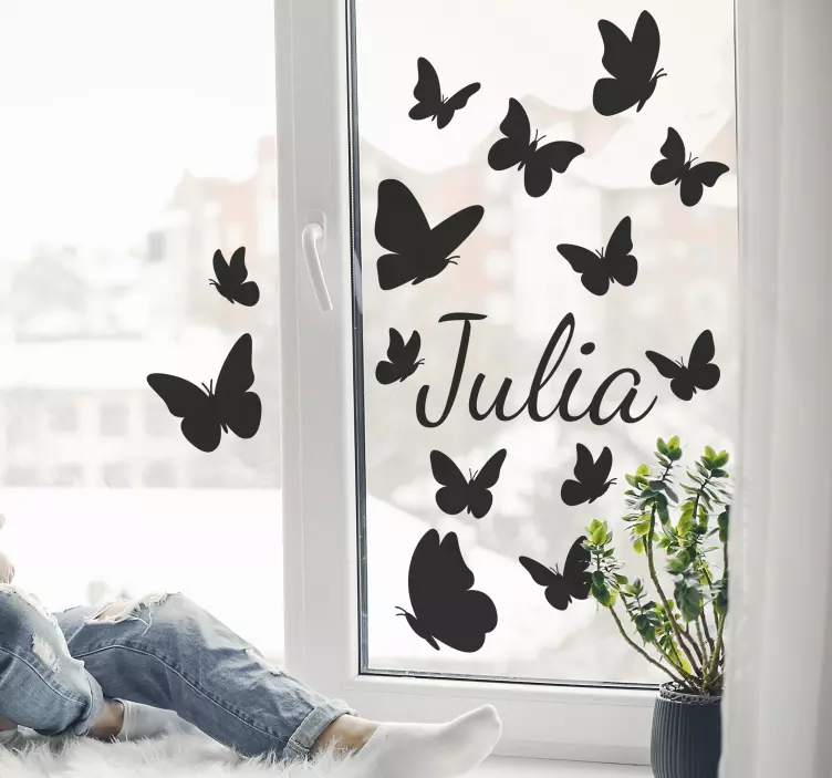 Vinilo para ventana con mariposas y nombre personalizable - TenVinilo