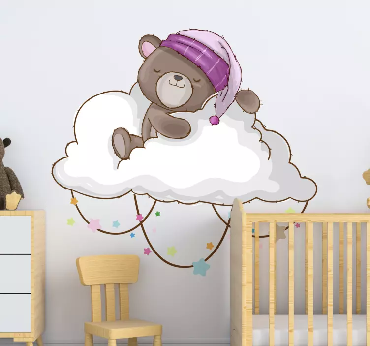 Vinilo infantil oso adorable en nube - TenVinilo