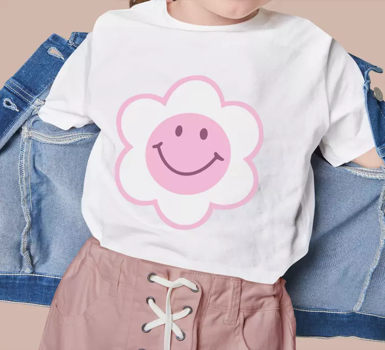 Camiseta bebé Flor rosa y blanco carita sonriente - TenVinilo