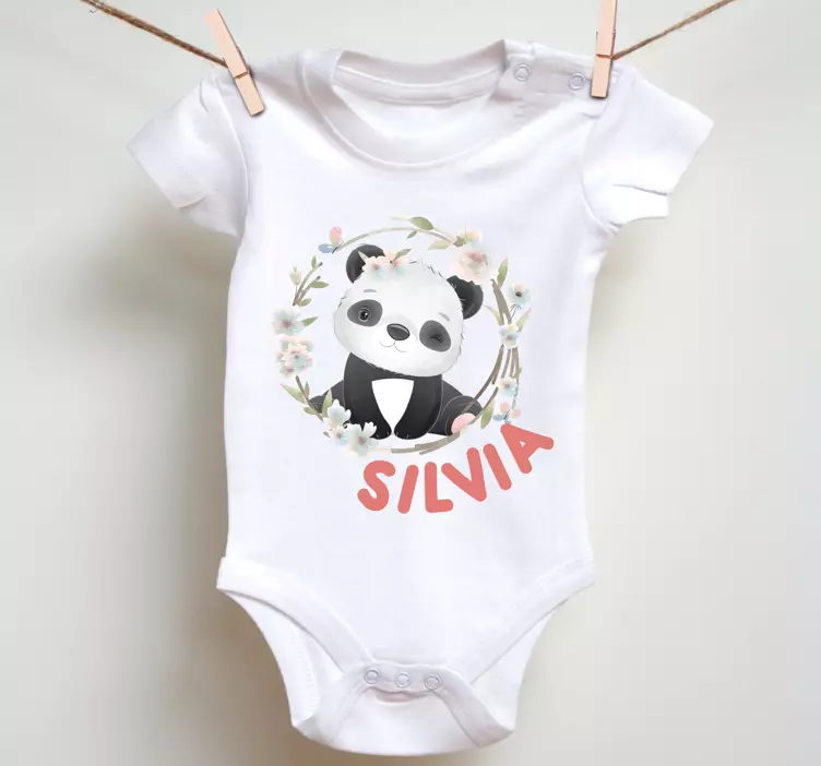 Camiseta bebé Lindos animales panda con nombre - TenVinilo