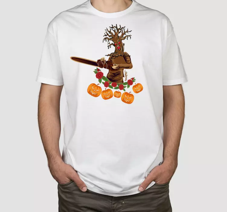 Camiseta Halloween árbol malvado aterrador con una motosierra - TenVinilo