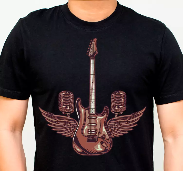 Camiseta micrófonos de alas de guitarra - TenVinilo