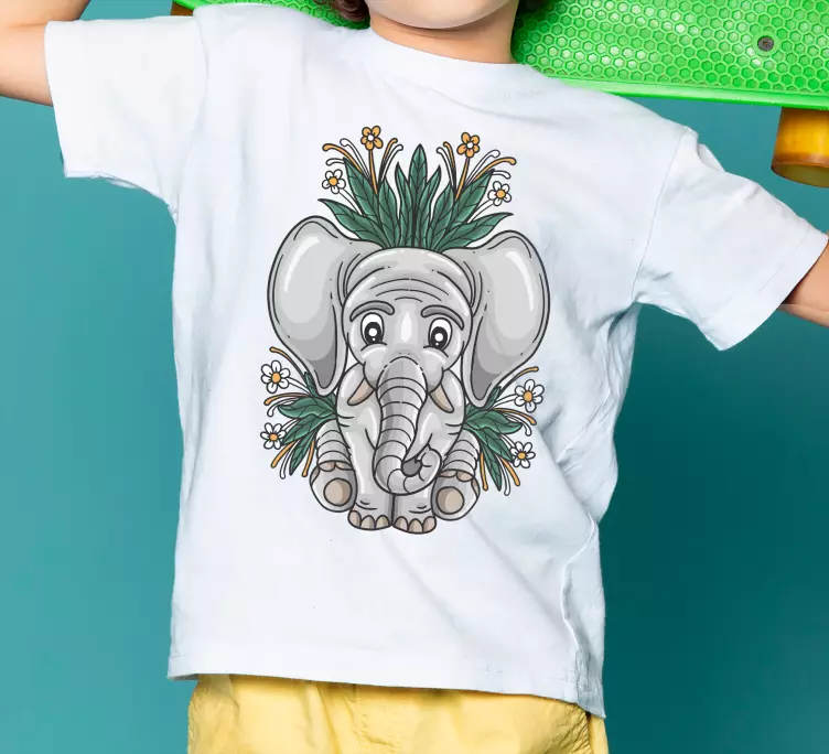 Camiseta infantil Elefante de dibujos animados y flores - TenVinilo