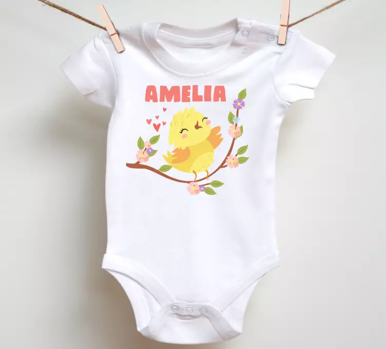 Camiseta infantil Pollito con nombre y flores - TenVinilo