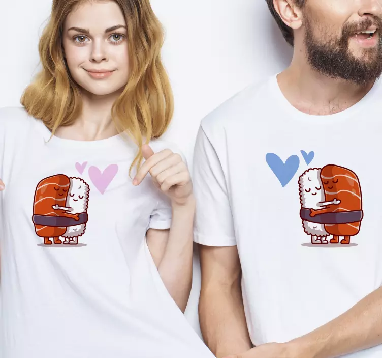 Camisetas parejas Abrazo de sushi cartoon - TenVinilo
