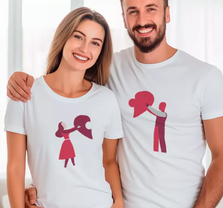 Camisetas parejas Pareja de palitos con corazón - TenVinilo