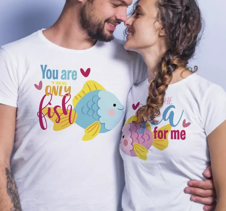 Camisetas parejas frase sé mi pez - TenVinilo