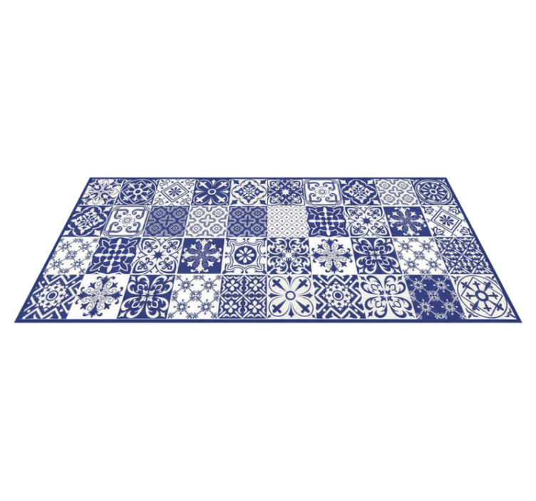Alfombra vinílica cocina collage de porcelana cobalto - TenVinilo