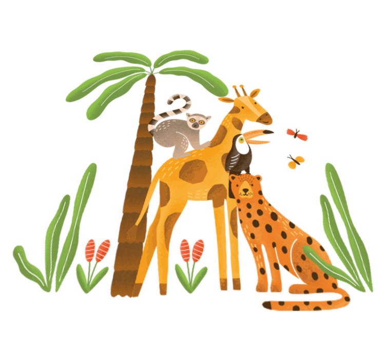 Alfombra vinílica animales jugando en la selva - TenVinilo