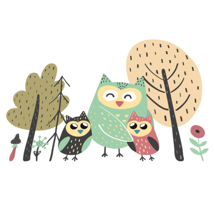 Alfombra vinílica animales búhos coloridos en árbol - TenVinilo