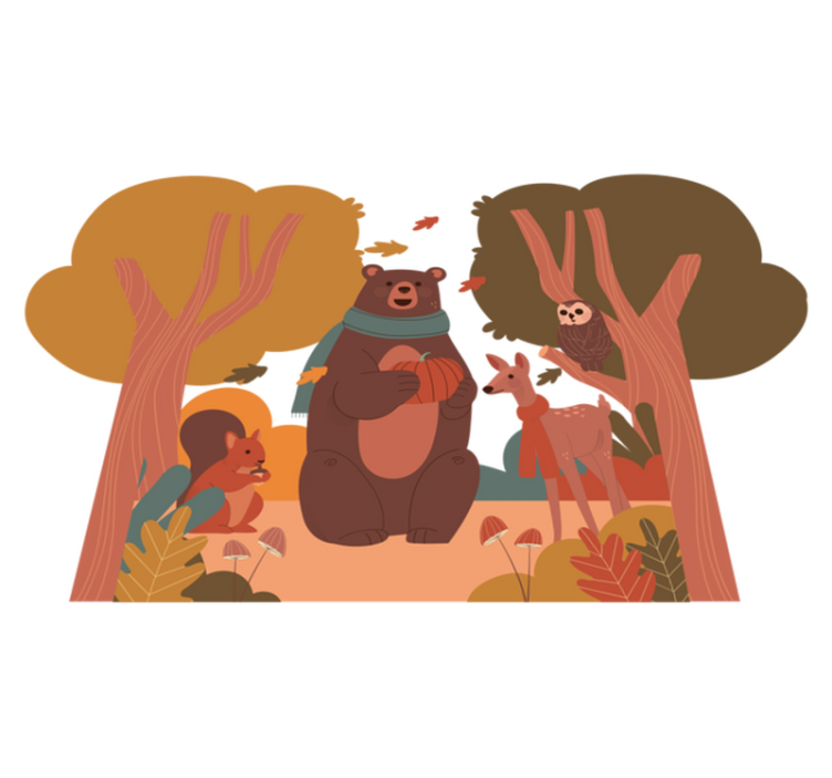 Alfombra vinílica animales criaturas del bosque otoño - TenVinilo