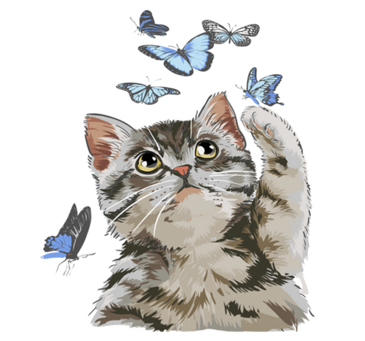 Alfombra vinílica animales gatita con mariposas azules - TenVinilo