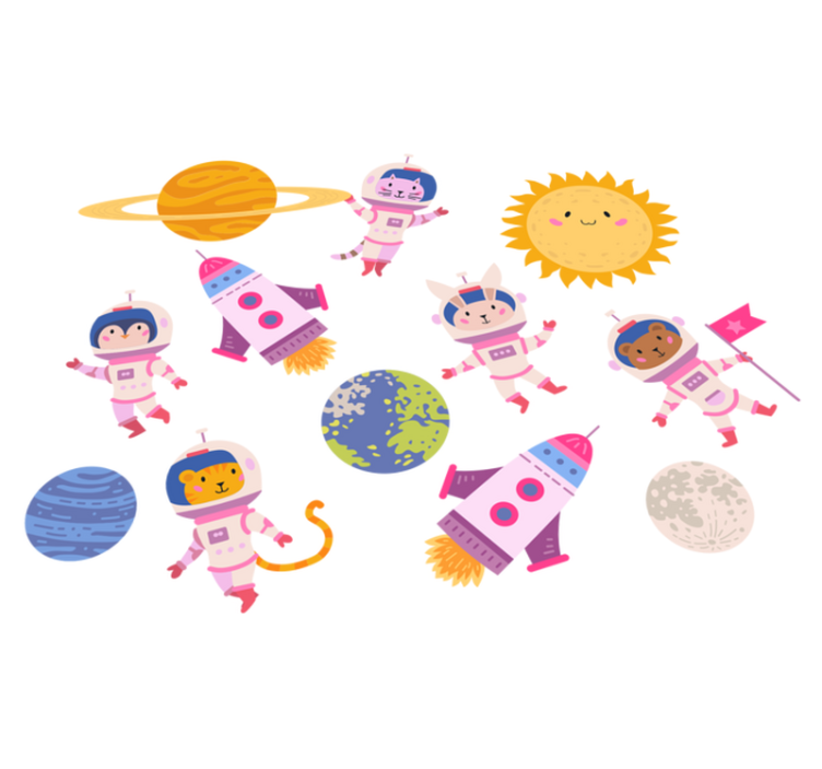 Alfombra vinílica animales astronautas con cohete - TenVinilo