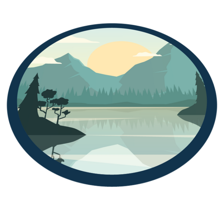 Alfombra vinílica flores silueta de montaña con lago - TenVinilo