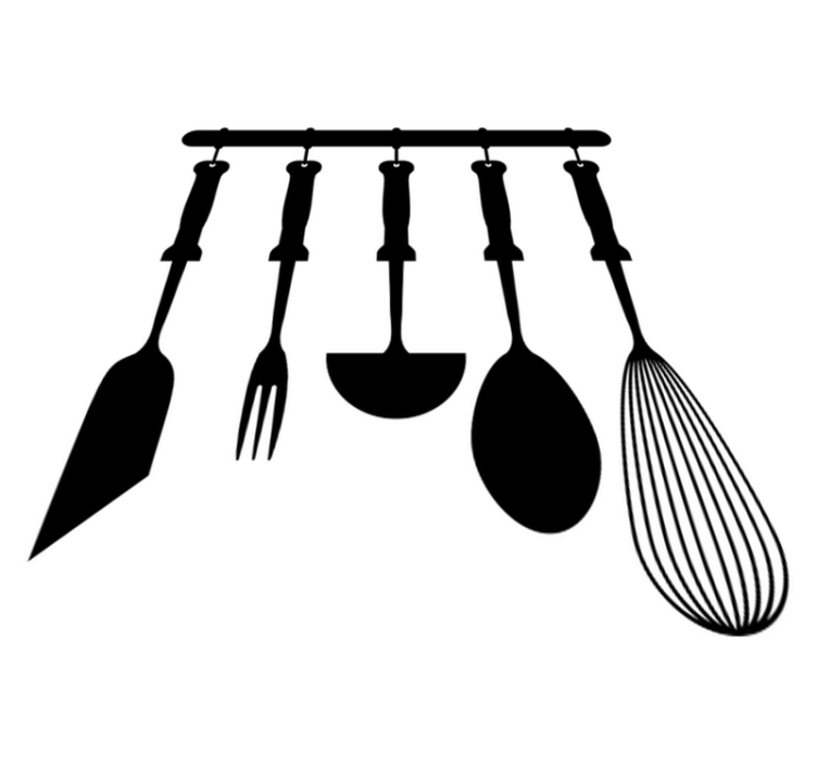 Alfombra vinílica cocina utensilios colgados - TenVinilo