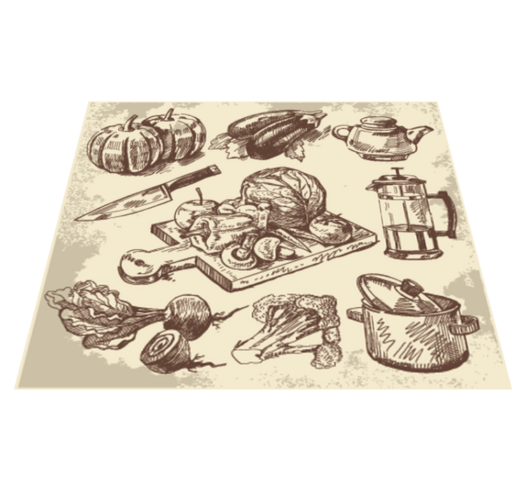 Alfombra vinílica cocina ilustración vintage - TenVinilo